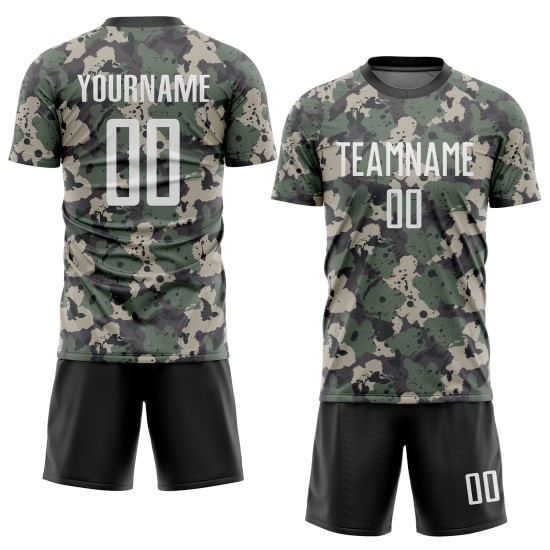 Benutzerdefinierte Camo Weiß-Schwarz Sublimation Salut an den Dienst Fußball Uniform Trikot