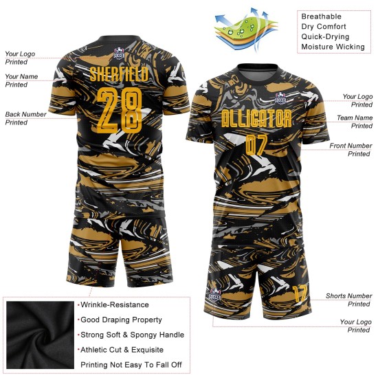 Benutzerdefinierte Figur Gold-Altgold Sublimation Fußball Uniform Trikot Benutzerdefinierte Figur Gold-Altgold Sublimation Fußball Uniform Trikot