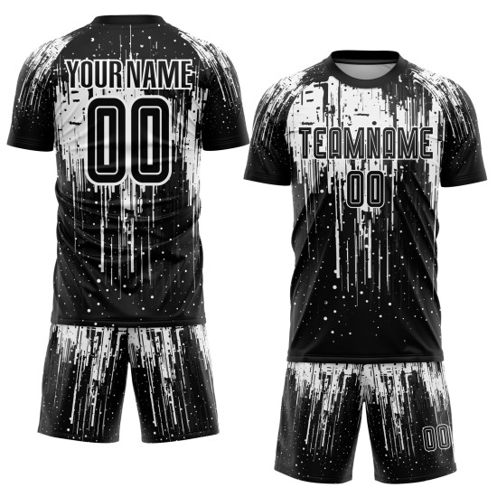 Benutzerdefiniertes weiß-schwarzes Sublimations-Fußballtrikot Benutzerdefiniertes weiß-schwarzes Sublimations-Fußballtrikot