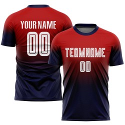 Benutzerdefinierte rot weiß-marine Sublimation verblassen Mode Fußball Uniform Trikot