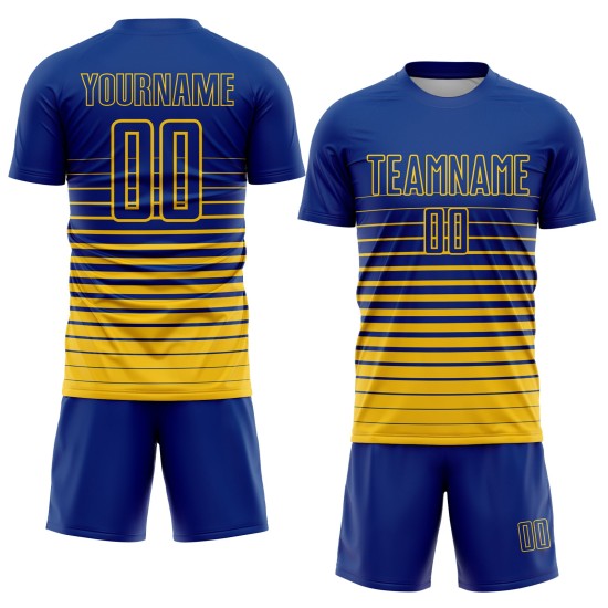 Benutzerdefinierte Royal Yellow Pinstripe Fade Fashion Sublimation Fußball Uniform Trikot Benutzerdefinierte Royal Yellow Pinstripe Fade Fashion Sublimation Fußball Uniform Trikot