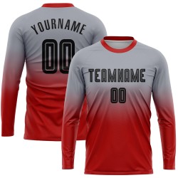 Benutzerdefinierte grau schwarz-rot Sublimation Langarm Fade Fashion Fußball Uniform Jersey
