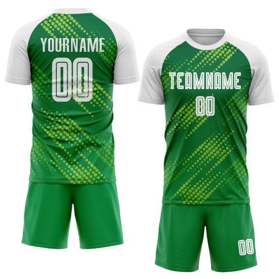 Benutzerdefiniertes Neongrün-Weiß-Kelly-Grün-Sublimations-Fußballtrikot Benutzerdefiniertes Neongrün-Weiß-Kelly-Grün-Sublimations-Fußballtrikot