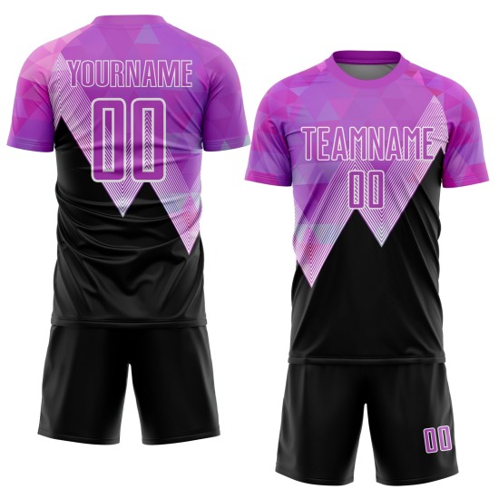 Benutzerdefinierte Lila Schwarz-Weiß Geometrische Muster Sublimation Fußball Uniform Trikot
