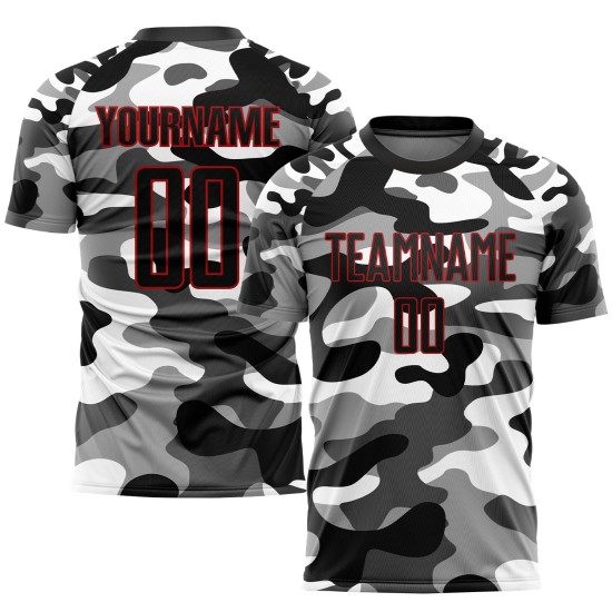Benutzerdefinierte Camo Schwarz-Rot Sublimation Salute To Service Fußball Uniform Trikot