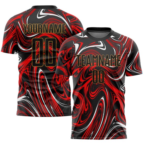 Benutzerdefinierte Figur Schwarz-Altgold Sublimation Fußball Uniform Trikot