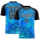 Benutzerdefinierte Himmelblau Schwarz-Weiß Wellen Sublimation Fußball Uniform Jersey Benutzerdefinierte Himmelblau Schwarz-Weiß Wellen Sublimation Fußball Uniform Jersey
